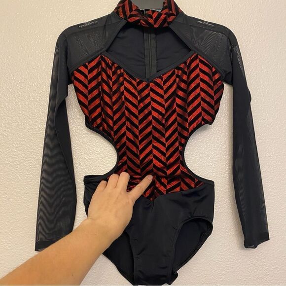 WEISSMAN Balera Dance costume Long Sleeve Chevron cutout Leotard MT10757 MC - Picture 3 of 12